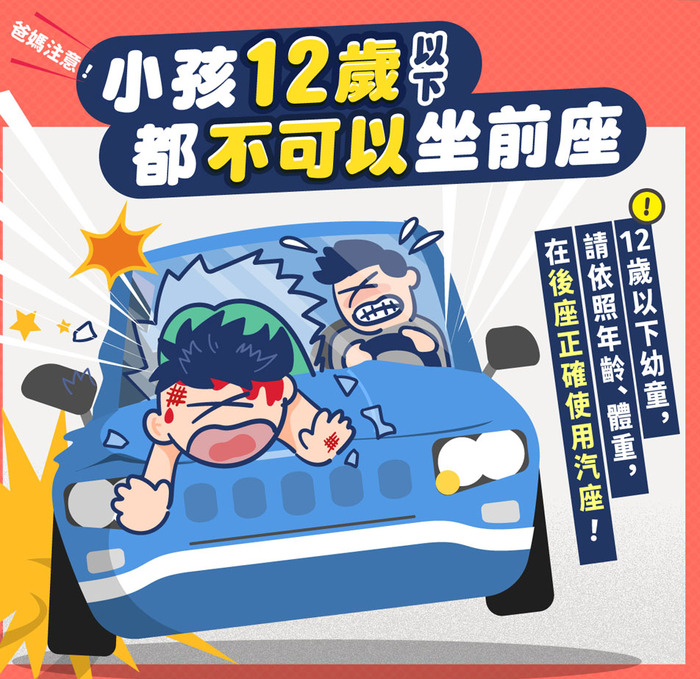 兒童乘坐汽車後座應妥繫安全帶或使用幼童安全椅